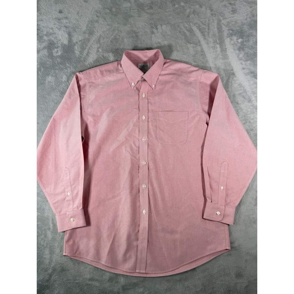 LL Bean Shirt Mens 15.5-33 Pink Chambray Traditional Fit Button Up Long Sleeve
